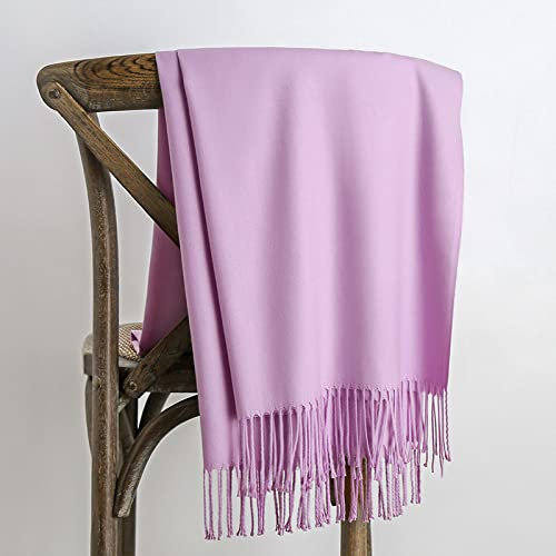 HGJH Schal, Winterschals Lila Weicher Warmer Schal Dicke Decke Einfarbige Quaste Kaschmir-Feeling-Schal Langer Großer Winterschal Trendige Stola-Schals Für Frauen Und Mädchen