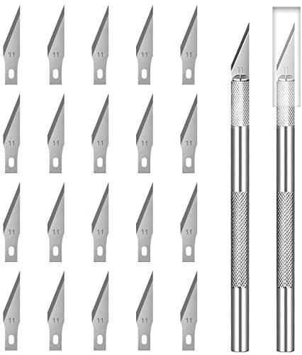 Zimoer Juego De Bisturí, Juego De Cuchillos Precisión, Cuchillos De Arte De Acero Inoxidable De Precisión, Cutter Precision, Cutter Manualidades, Escalpelo,con 2 Asas 20 Recambio Cuchilla (Plateado)