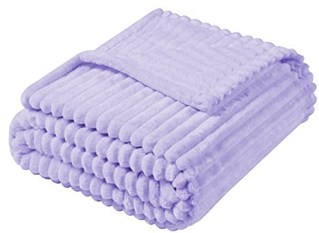 Vessia Coperta in pile di flanella, per divano, letto, 300 g/m², a righe, color lavanda, per adulti e bambini, super morbida, calda, accogliente, leggera, a costine, per tutte le stagioni (viola