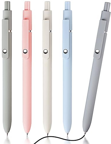 Relota 5 Stück Kugelschreiber Set 0.5mm, Einziehbare Aesthetic Stifte, Schwarze Tinte Gel Kugelschreiber, Ballpoint Pen, Glatte Schreibstifte Gelstift für Schule, Büro, Zuhause Geeignet (Morandi)