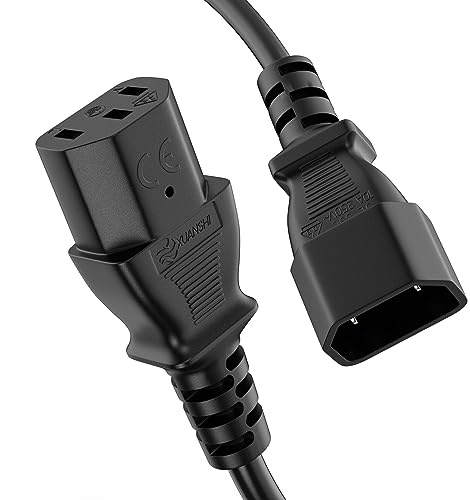 ETEC Euro-strömkabel, rak C13 IEC-kontakt till rak C14 IEC-uttag, strömkabel för hushållsapparater, kylskåpskabel, 2,00 m, svart