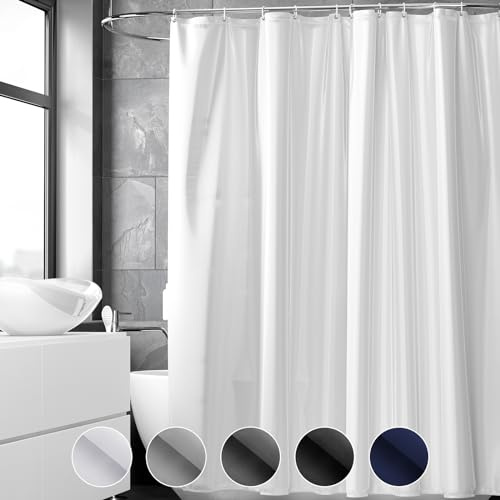 REDKEY Cortinas de Ducha, 180x220 cm, Poliéster Cortinas de Baño Decorativas Antifúngicos, Impermeable, Lavable, Duchas de Baño Cortinas con 12 Aros Cortina Ducha, Blanco