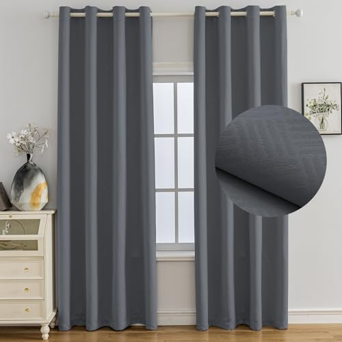Ystyle Cortinas Termicas Aislantes Frio y Calor Opacas Dormitorio 2 Piezas, 140x240 CM, Modernas Blackout Cortinas con Ojales para Habitacion Salon, Grigio Scuro