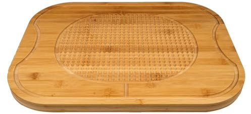 Bamboo Carving Board | Wooden Chopping Board | Textured Spikes and Grooves for Juice Collection | Chopping Block | Serving Platter for Meat, Cheese, Fruit, Bread or Vegetables | 40cm x 30cm