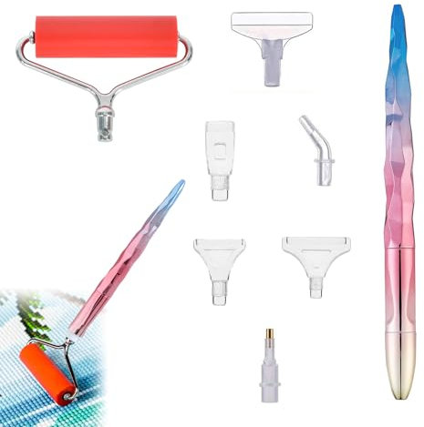 8 Stück Diamond Painting Zubehör Stift Set, Diamant-Kunststifte aus Edelstahl und Kunststoff, Diamond Painting Pen Kits mit Roller und Ersatz Stiftköpfen, Diamant-Kunst-Stift für DIY Handwerk (Rosa)