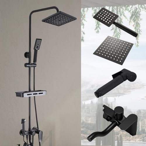 CALISTOUK Columna de Ducha con Grifo, Sistema Ducha Lluvia Cuadrada Ducha Altura 70-110cm, 4 Modos Acero inoxidable Rociador superior/Ducha de mano para Baño