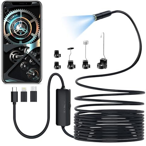 YSWOVUO Endoskopkamera mit Licht, 1920 HD Typ-C Endoskop 5m mit 8 LED Leuchten, Inspektionskamera Wasserdichtes Ip67, Kein WLAN Endoscope Camera für Android und iOS Smartphone, iPhone, iPad, Samsung