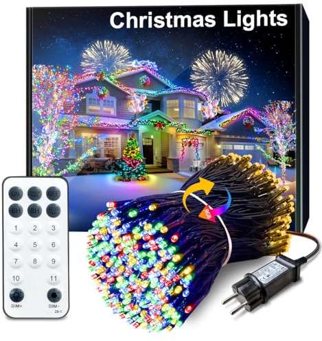 ARKOCHIC 35M Christmas Tree Lights, 300 LED Outdoor Christmas Lights, IP65 Waterproof Fairy Light Plug In, Linkable String Light with 11 Modes/Timer for Indoor Decorations Garden, Warmwhite/Multicolor