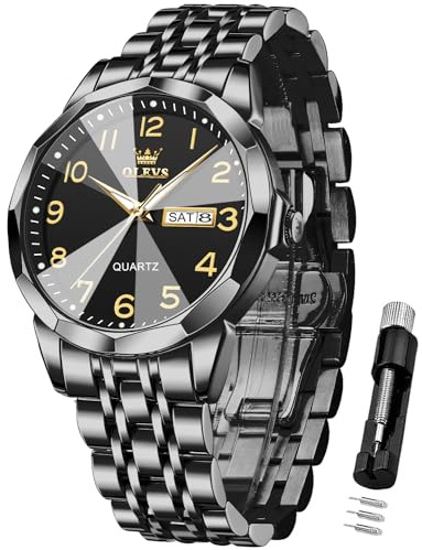 OLEVS Montre Homme Analogique Quartz Numérique Acier Inoxydable Étanche Lumineuse Date Cadeau Luxe