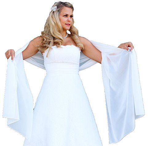 Unbekannt Schal Brautkleid Stola Umschlagtuch Chiffon weiß Ivory Jacke Braut 230x70 Bolero Braut (Weiß)