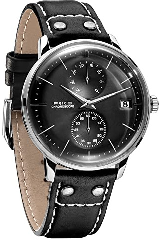 FEICE Reloj Automático para Hombres Reloj Mecánico Reloj Bauhaus con Esfera Cepillada Negra Reloj Multifuncional con Calendario Reloj de Pulsera Impermeable Ø41mm FM212