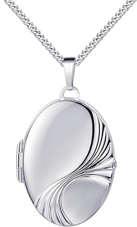 Medaillon XXL mit Kette teilmattiert mattiert verziert oval 925 Sterling Silber zum öffnen für Bildereinlage 2 Fotos Amulett Verzierung - Randverzierung + Kette mit Schmuck-Etui von Haus der Herzen®