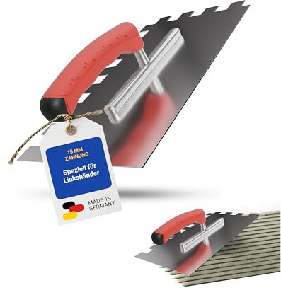 Karl Dahm® Softgriff-Zahnkelle 15 mm für Linkshänder – Profi Glättekelle, Rostfreier Edelstahl, Ergonomischer Griff, Ermüdungsfrei – Made in Germany – 13644