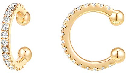 PAVOI CZ Ear Cuffs for Women, 925 Silver, Yellow Gold, Size 12 Millimeters
