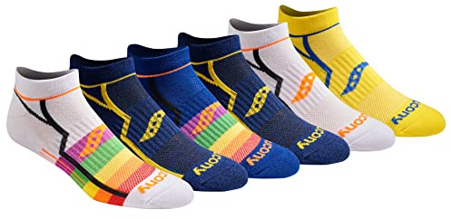 Saucony Men's Multi-Pack Bolt Performance Comfort Fit No-Show Socks, Bright Assorted (6 Pairs), Shoe Size: 8-12