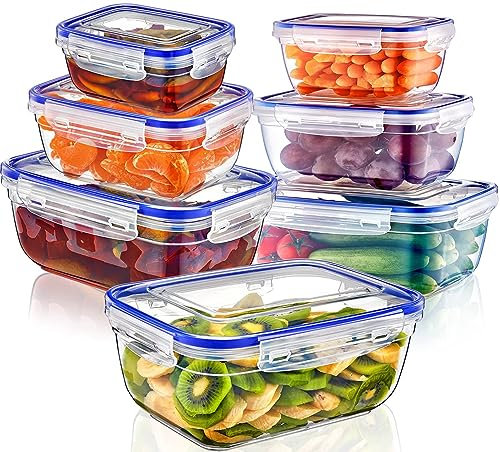 Magy Lot de Boîte Alimentaire Hermétique, Set de Recipient Plastique avec Couvercle étanche, Ensemble de Conteneur Alimentaire, Conservation sans BPA, Lave-Vaisselle Micro Ondes sans Couvercle 7 Pcs