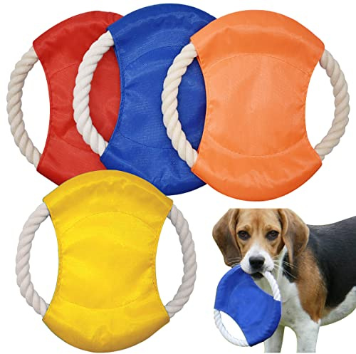 Forreen Hundefrisbee, 4 Stück Hund Frisbee Natürliches Baumwolle Hund Fliegende Scheibe Bunt Ungiftiger Bissresistan Haustier Frisbee für Hundetraining Werfen Fangen Spielen (Zufällige Farbe)