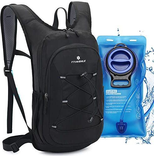 TTIAISHLE Trinkrucksack mit 2L Trinkblase,Fahrradrucksack Wasserrucksack zum Wandern, Radfahren, Camping, Radfahren, Laufen oder Skifahren (Grau-schwarz (Trinkblase Upgrade))