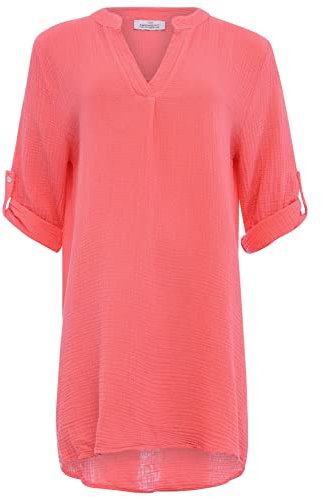 Zwillingsherz Musselin Longbluse aus 100% Baumwolle mit V-Ausschnitt – Hochwertige Tunika für Damen Frauen Mädchen - Sommerbluse Freizeitkleid Strandkleid - Locker luftig perfekt Frühling, 36-42