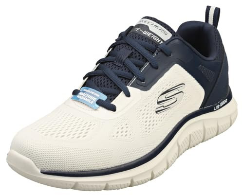 Skechers Herren Track Broader Sneaker, Off White Engineered Mesh/Pu/Navy Trim, 43 EU