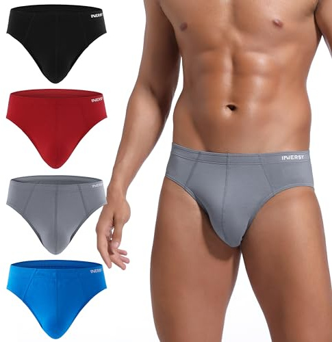 INNERSY Mens Briefs Multipack Soft Pants Underwear, M, Black/Blue/Grey/Red