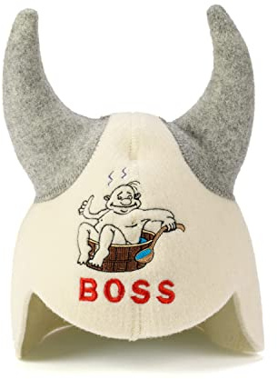 SAUNA GURU Boss-hatt, 100 % ekologisk ullfilt bastumössa, banya hatt bastu hårskydd, bastu tillbehör broderad hatt, rysk bastu hatt, bastu tillbehör, bastu gåvor för kvinnor och män