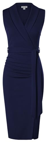 GRACE KARIN Robe Fourreau Femme sans Manches Col Châle Mi-Mollet avec Ceinture Amovible et Fente Élégante