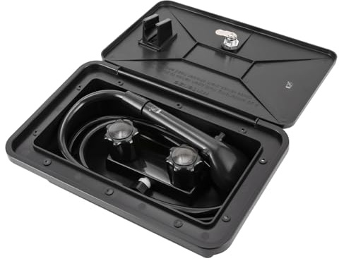 RV - Caja de ducha exterior con interruptor de frío y caliente, ducha exterior, autocaravana con cabezal de ducha, accesorios para autocaravanas, universal, para barcos y caravanas, color negro