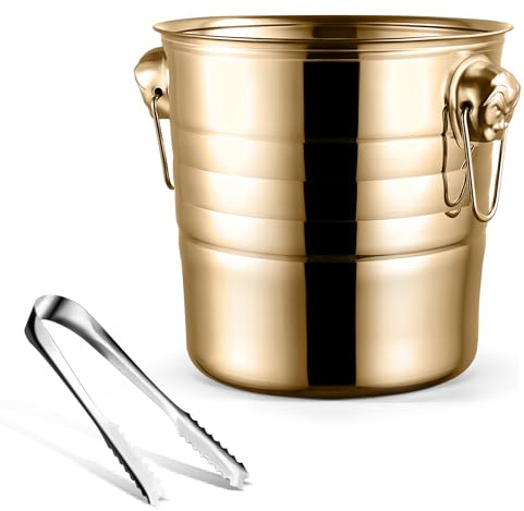 Niejgay 1 Pieza 3L Cubo de Hielo de Acero Inoxidable con Cabeza de Grueso Cubo de Hielo para Fiesta (Dorado)