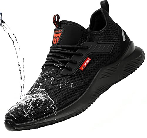 Steel Toe Shoes Men Waterproof Lightweight Work Sneakers Safety Athletic Alloy Roofing Construction Composite Indestructible Warehouse Tennis Zapatos de Trabajo para Hombres seguridad Acero Black