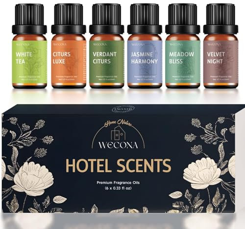 Premium Hotel Fragrance Oil Collection for Diffusers, Essential Oils for Diffusers for Home, Hotel Diffuser Fragrance Oils,Spa & Candle Making, White Tea, Citrus Luxe, Velvet Night and More - 6x10ml