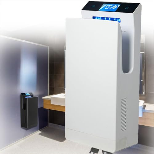 Secador de Manos con Pantalla-LCD,secador de Manos eléctrico de Ahorro de energía de Alta Velocidad automático,secador de Manos Inteligente de Iones Negativos de 1,4 kW, Utilizado en baños ,White