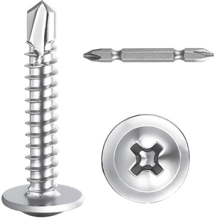 SHUNCHG 150 unidades Tornillos Autorroscantes Cabeza Redonda Plana, M4,2 x 13 mm Acero Inoxidable 410, M4.2, con Ranura en Cruz, con Destornillador, para Acero, Chapa