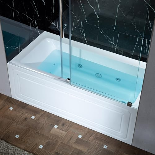 WOODBRIDGE 60 x 32 Alcove Acrylic Rectangular Whirlpool Heated Jetted Tub in White with right Drain, Chrome Finish, BS667-R-CH01