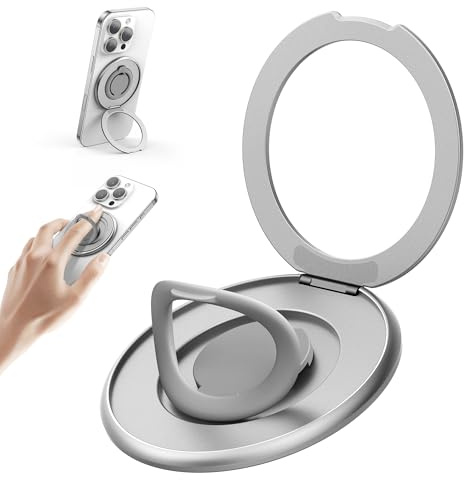 SURPHY Magnetisk telefonhållare med ring, telefonhållare med 360° justerbar ring, kompatibel med iPhone 16, 15, 14, 13 och alla smartphones, silver