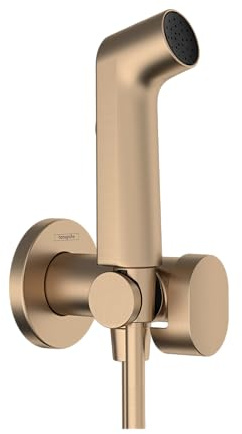 hansgrohe Bidéte handdusch S med 1 vattenbesparande stråltyp (EcoSmart), inklusive avstängningsventil, duschhållare och duschslang 1,25 m, för kallt vatten, borstad brons, 29230140