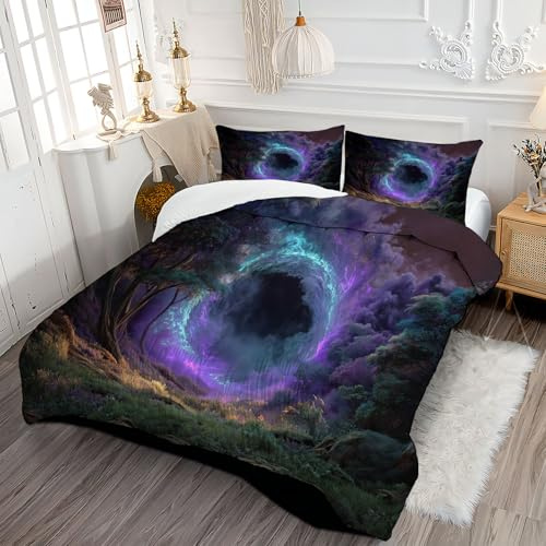 DLERFLOVR Edredón Nórdico Portal Mágico – Relleno Nórdico 4 Estaciones Bosque Encantado – Ultra Suave – Colcha AlternativoCama 150 Edredón Acolchado 220x240cm Púrpura