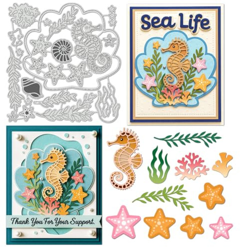 UNICRAFTALE 20 plantillas de corte de acero al carbono con motivos marinos, estrellas de mar y conchas, ideales para hacer tarjetas, plantillas de papel de repujado veraniego, álbumes de recortes y