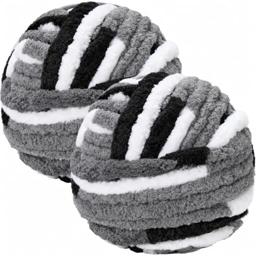 Bafeil Chunky Wool for Hand Knitting Panda Tricolour, 2CM Thick Yarn | 500g Pack of 2 - Soft Jumbo Arm Knitting Wool for Blankets, Cushions, Rugs & Finger Crochet, Washable