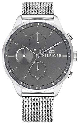 Tommy Hilfiger Multi Zifferblatt Quarz Uhr für Herren mit Silbernes Edelstahl-Mesh-Gliederarmband - 1791484