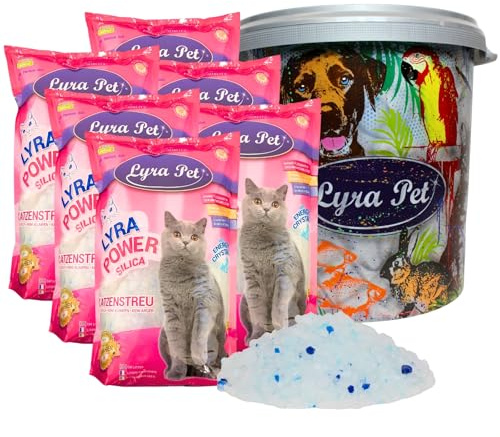 Lyra Pet® | 6 x 5 L = 30 L Lyra Power Silica Silikat Katzenstreu + 30 L Tonne |100% Kieselgel | Keine Klumpenbildung | Neutralisiert den Geruch | Staubfrei & Unparfümiert | Hygienisch & Saugstark