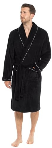 Strong Souls Mens Luxury Fleece Dressing Gown Rope Trim Black Medium