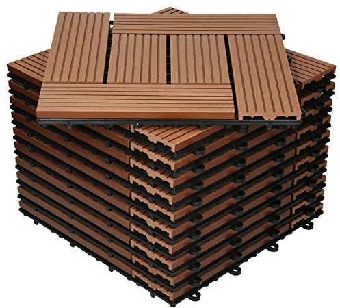 ECD Germany Dalles Terrasse Clipsables WPC 30x30 cm/33 pièces=3m² Marron Clair Mosaïque Aspect Bois Carreaux avec Système à Clic et Drainage Revêtement de Sol Carrelage Lames Patio Jardin Extérieur