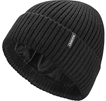 Ocatoma Beanie for Men Women Warm Winter Knit Cuffed Beanie Soft Warm Ski Hats Unisex Black