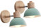 iDEGU 2 Stücke Wandleuchten Moderne Innen Wandlampe aus Holz Metall Halbkreis Lampenschirm E27 Verstellbare Wandspot Vintage Lampe für Schlafzimmer Wohnzimmer (2 Lampen, Grün)
