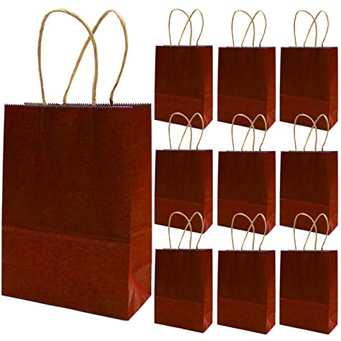 Lot de 12 petits sacs cadeaux avec poignées - Sacs de fête en papier kraft pour fête, anniversaire, mariage, Noël et Nouvel An - 15 x 8 x 21 cm - Rouge foncé