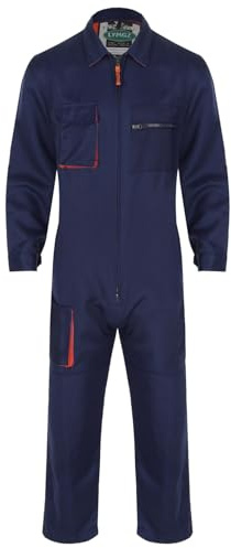 Oyolan Salopette de Travail Homme Combinaison Travail à Fermeture Eclair avec Multi Poches Vêtements de Travail Mécaniciens S-4XL Bleu marine XL