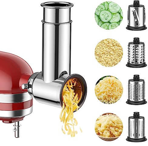 COFUN Edelstahl Gemüseschneider für KitchenAid Zubehör, Edelstahl Reibe Aufsatz für KitchenAid Salatmaschine, Slicer Shredder Aufsatz mit Gemüseschneider, Hobel, Mahlpulver, Käsereibe für Kitchen Aid