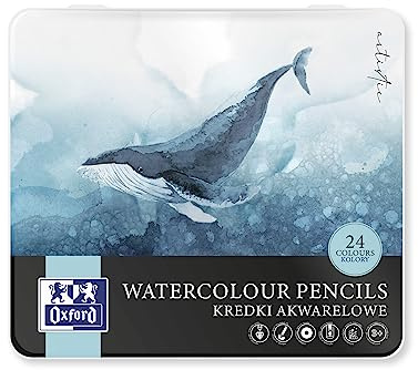 Oxford Boite métal avec 24 crayons de couleur pour aquarelle + 1 pinceau