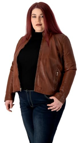 URBAN 5884 Riley Chaqueta de cuero para mujer RILEY, chaqueta de piel de cordero auténtica para tallas grandes, duradera y suave al tacto Mujer